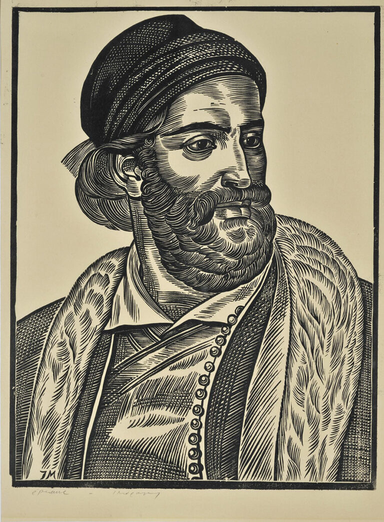Παπαφλέσσας, 1943. Μόραλης Γιάννης (1916 – 2009) Παπαφλέσσας, 1943 Ξυλογραφία σε χαρτί, 43 x 37 εκ. Δωρεά Υπουργείου Παιδείας αρ. έργου: Π.2929