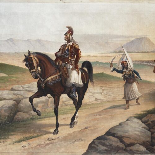 Κολοκοτρώνης 64709_2000_2000 Βαρβέρης Νέστωρ Λ. (1867 - 1954). Ο Κολοκοτρώνης κατευθυνόμενος προς τη Νεμέα, 1908, Λάδι σε μουσαμά, 50x80 εκ. Εθνική Πινακοθήκη. Από: https://www.nationalgallery.gr/artwork/o-kolokotronis-katefthynomenos-pros-ti-nemea/