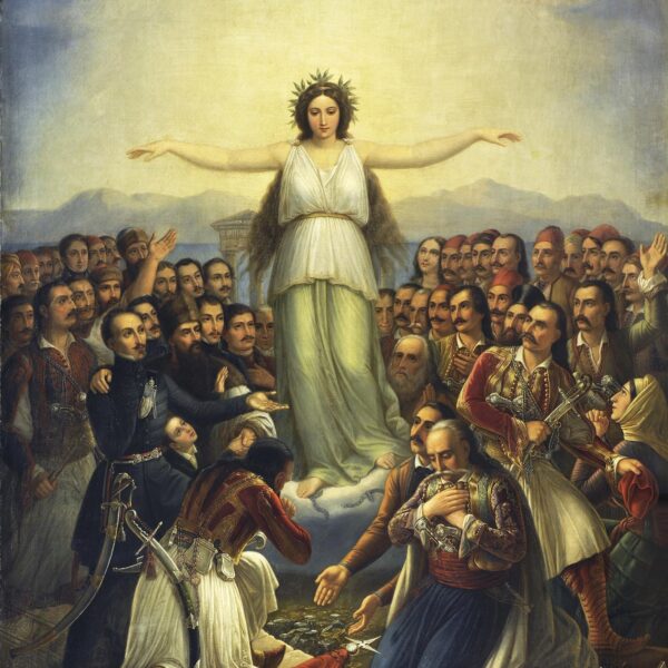 Βρυζάκης Θεόδωρος (1814 ή 1819 - 1878), Η Ελλάς ευγνωμονούσα, 1858. Λάδι σε μουσαμά, 215x157 εκ. Κληροδότημα Μαρίας Υψηλάντη