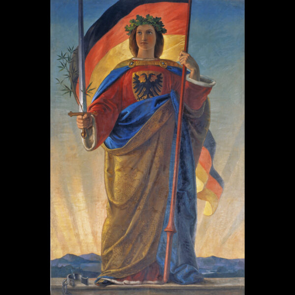 Philipp Veit, Germania, 1834-1836, 4,82x3,2 m. Στο Germanisches Nationalmuseum, Nuremberg, μόνιμη έκθεση "Founding of the Germanisches Nationalmuseum". Από: https://pt.wikipedia.org/wiki/Germania_%28Paulskirche%29#/media/Ficheiro:Image_Germania_(painting).jpg